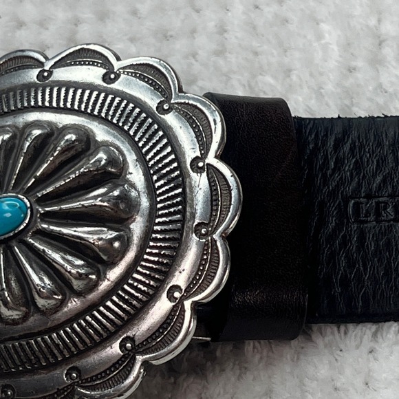 Lauren Ralph Lauren Black Leather Western Concho Belt Turquoise Stone Size M - Picture 3 of 12